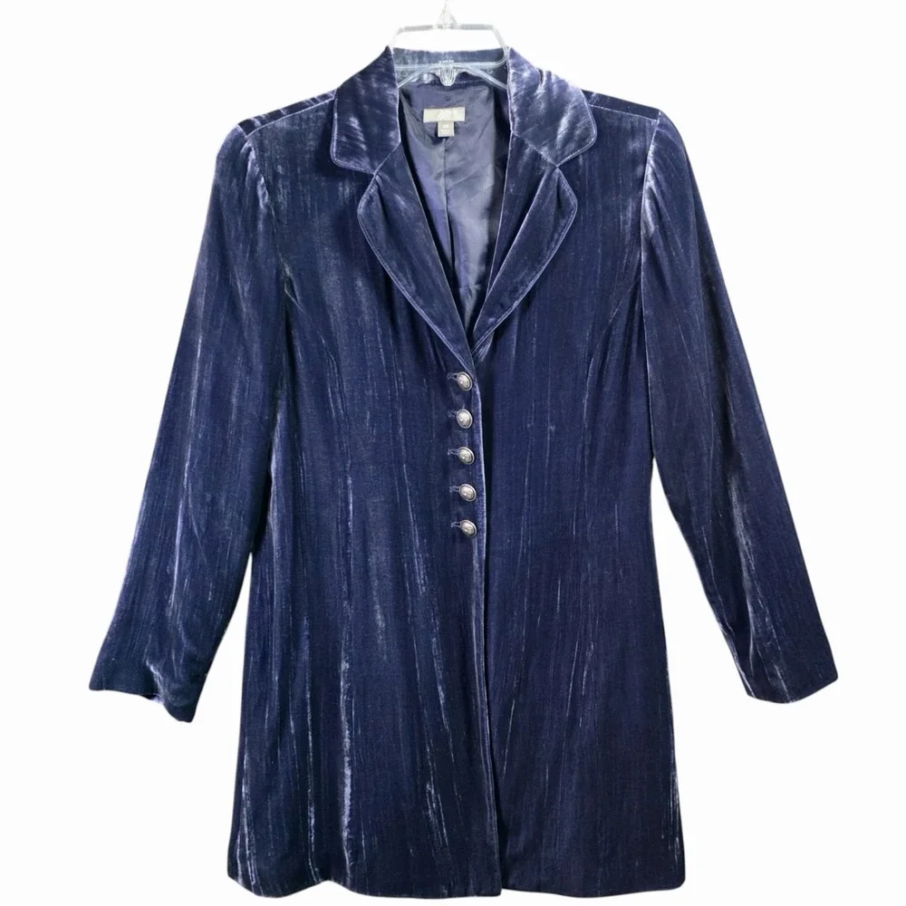 J Jill Navy Velvet Long Blazer Jacket XS Silk Blend
